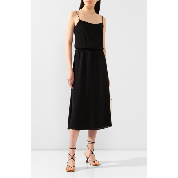 Theory Dresses & Skirts - Women's Theory Black Rib Waistband Silk Combo Midi Dress S